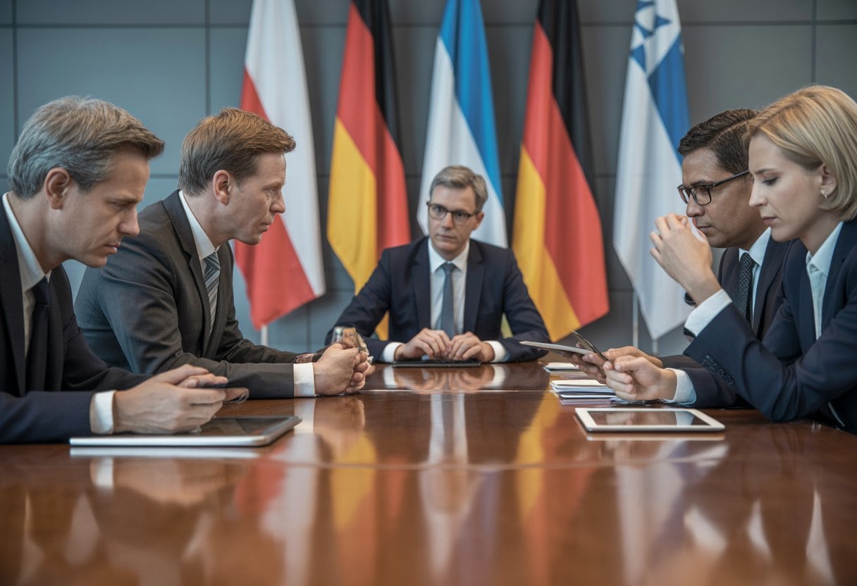 Bundesrat Blockiert Entlastungsprämie 2026: Folgen Im Überblick 3 Politiker in einem modernen Sitzungssaal diskutieren ernsthaft bei einer politischen Verhandlung.